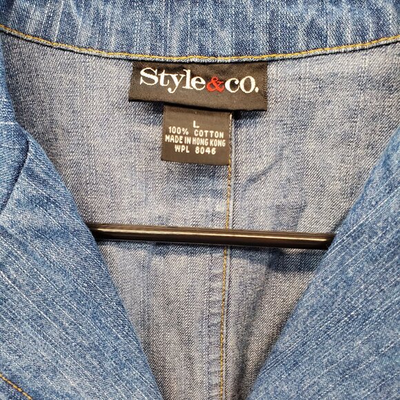Style & Co Jeans Denim Jacket Large L Buttons Women’s Pockets - Picture 2 of 5